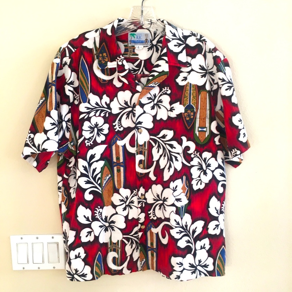Vintage Barkcloth RJC Ltd Hawaiian Shirt in Large Made in Hawaii USA Aloha Shirt
